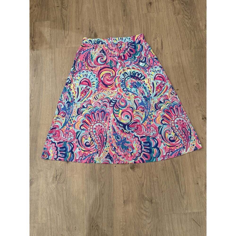 Lilly Pulitzer Shia Midi Skirt Sz M Psychedelic Sunshine Paisley Resort Coastal